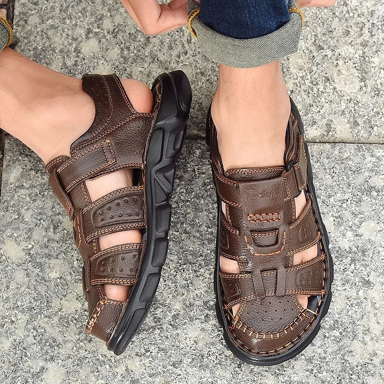 Hochwertige Sandalen aus Kuhleder für den Sommer im Freien handgefertigt für Herren modisch bequem für den Strand aus Leder