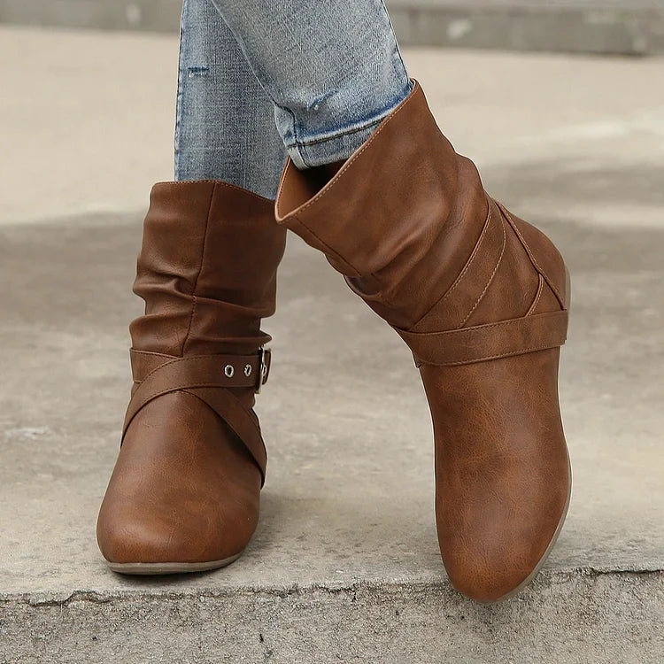Flache Stiefeletten Damen Slouch Boots Low Heel Booties Herbst Slouchy Boots