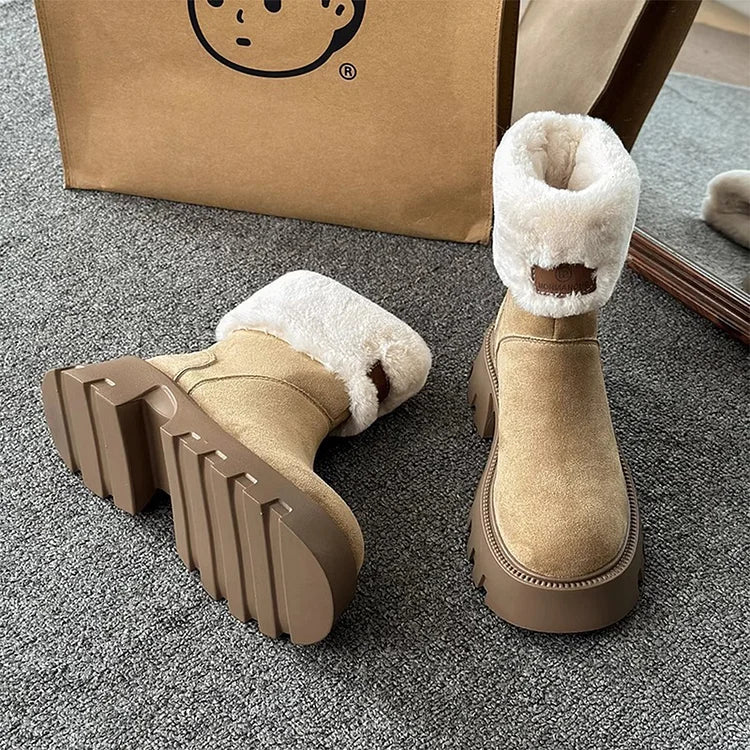 Orthopädische Damenstiefel Damen Fleece Retro Dickbesohlte Warme Kurze Stiefel