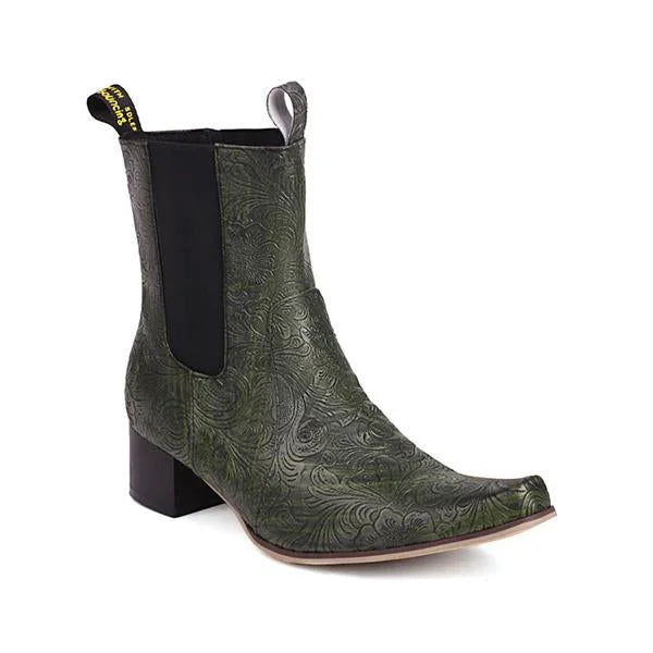 Damenmode Retro Blumen Martin Stiefel mit klobigem Absatz