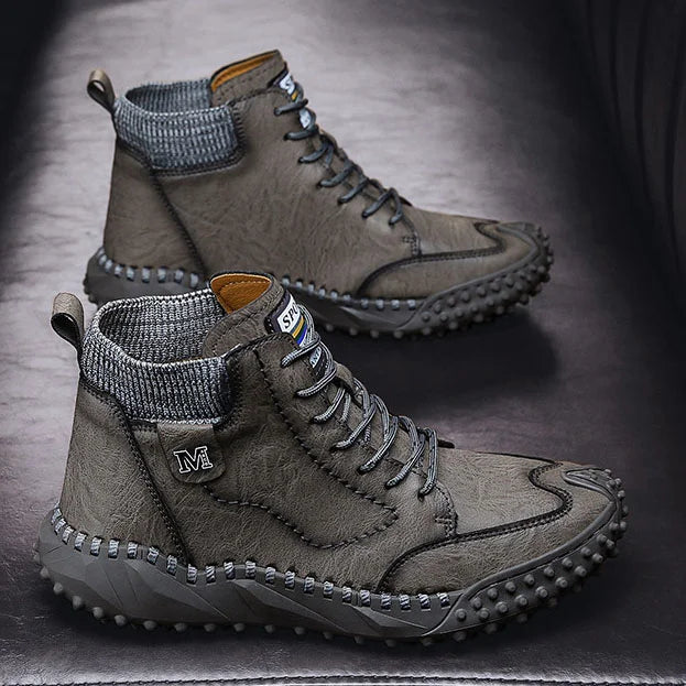 Herren Stiefeletten Winter Warme Schneestiefel Dicker Plüsch Herren Handgefertigte Lederstiefel Outdoor Wasserdichte Arbeitsstiefel