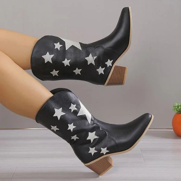 Damenmode Lässige Stiefel mit Stern-Absatz und mittlerer Wadenhöhe