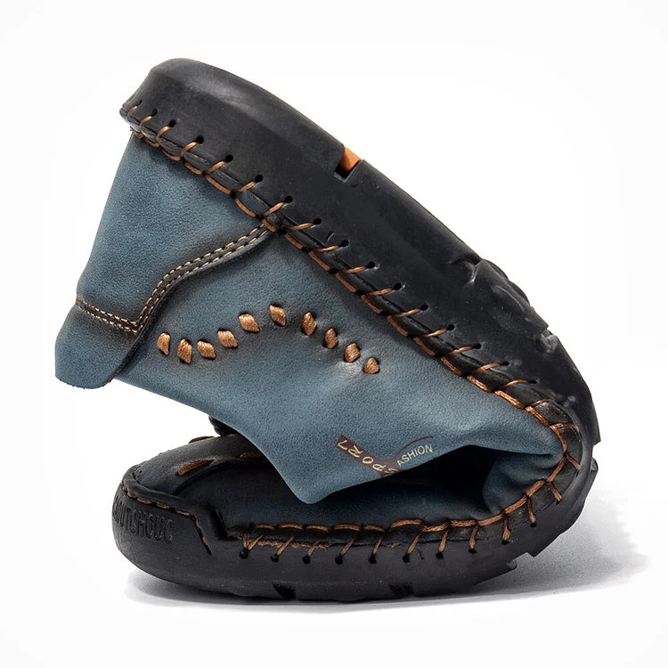 Herren-Freizeitschuhe aus Leder mit handgenähter rutschfester weicher Sohle