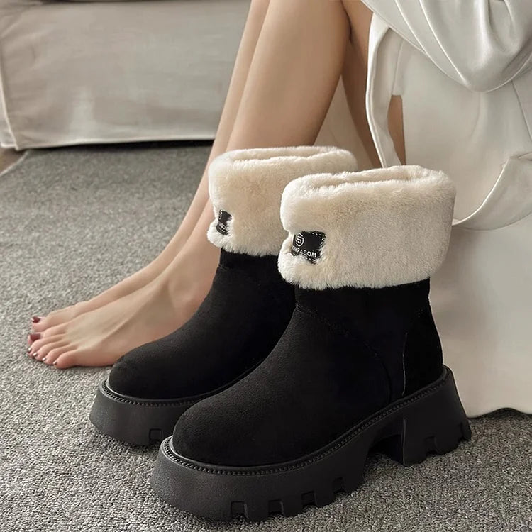 Orthopädische Damenstiefel Damen Fleece Retro Dickbesohlte Warme Kurze Stiefel