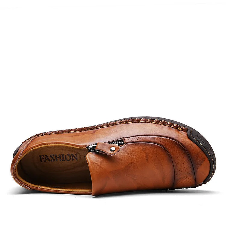 Herren Slipper aus Leder mit handgenähtem Reißverschluss