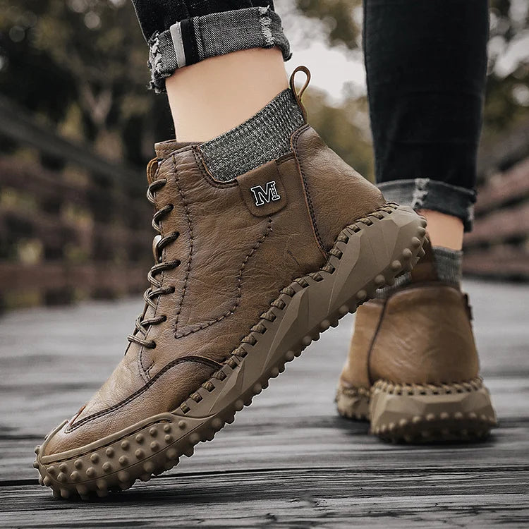 Herren Stiefeletten Winter Warme Schneestiefel Dicker Plüsch Herren Handgefertigte Lederstiefel Outdoor Wasserdichte Arbeitsstiefel