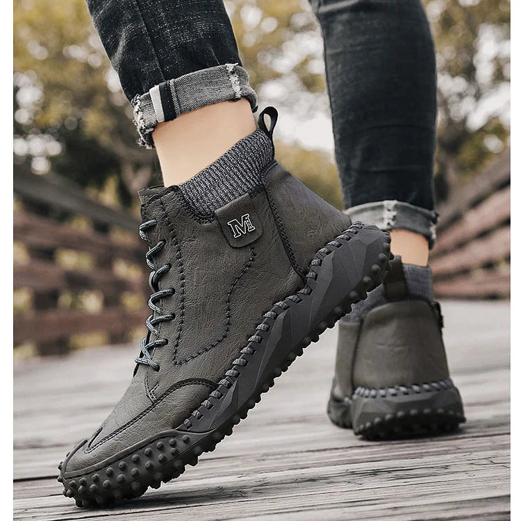 Herren Stiefeletten Winter Warme Schneestiefel Dicker Plüsch Herren Handgefertigte Lederstiefel Outdoor Wasserdichte Arbeitsstiefel