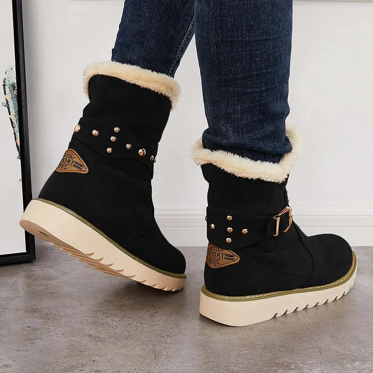 Rutschfeste Schneestiefeletten warme Schlupfstiefeletten mit Fellfutter