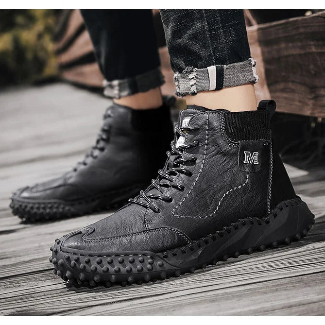Herren Stiefeletten Winter Warme Schneestiefel Dicker Plüsch Herren Handgefertigte Lederstiefel Outdoor Wasserdichte Arbeitsstiefel
