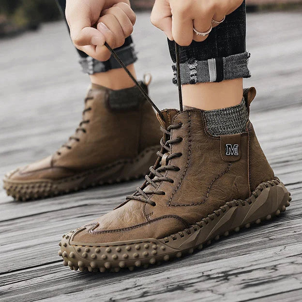 Herren Stiefeletten Winter Warme Schneestiefel Dicker Plüsch Herren Handgefertigte Lederstiefel Outdoor Wasserdichte Arbeitsstiefel