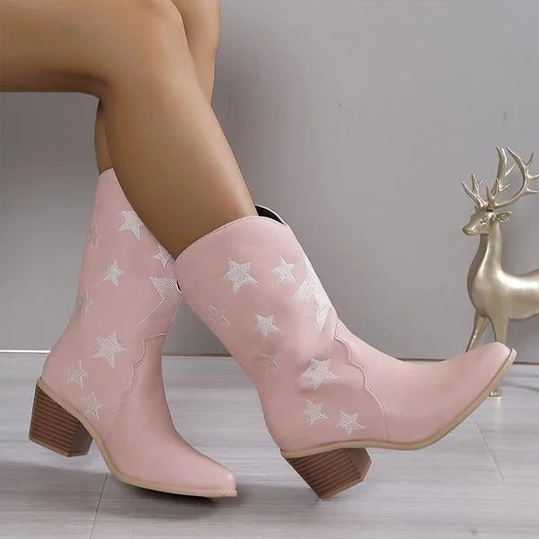 Damenmode Lässige Stiefel mit Stern-Absatz und mittlerer Wadenhöhe