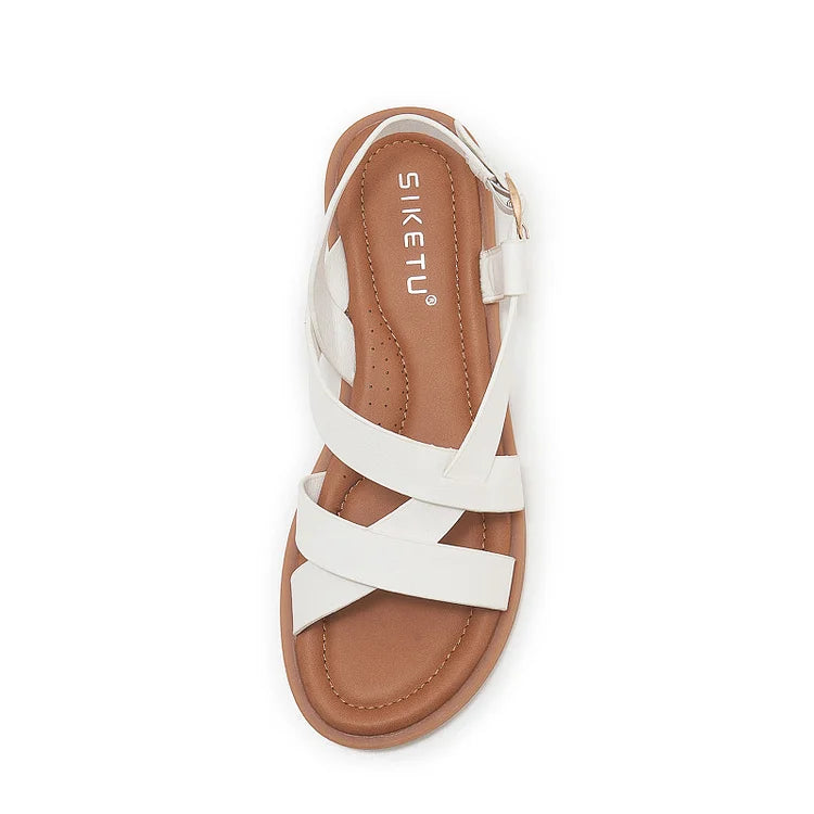 Gladiatorsandalen aus Leder für Damen mit flacher seitlicher Schnalle