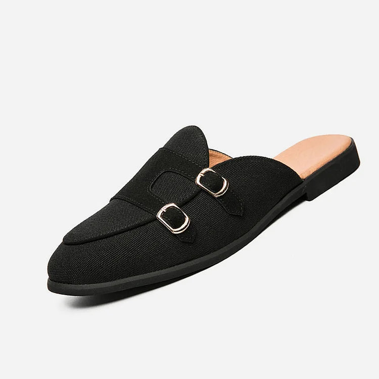 Moderne Herren Pantoletten mit Schnallen im Bicolor-Look