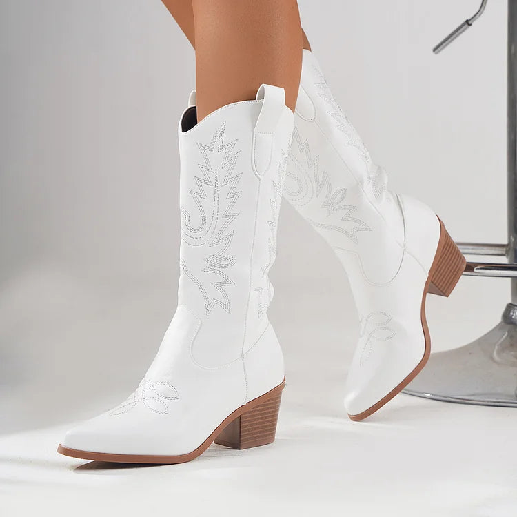 Cowboystiefel mit Absatz und Blattstickerei
