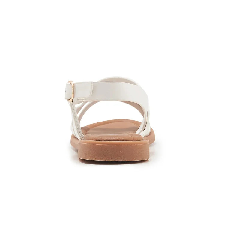 Gladiatorsandalen aus Leder für Damen mit flacher seitlicher Schnalle
