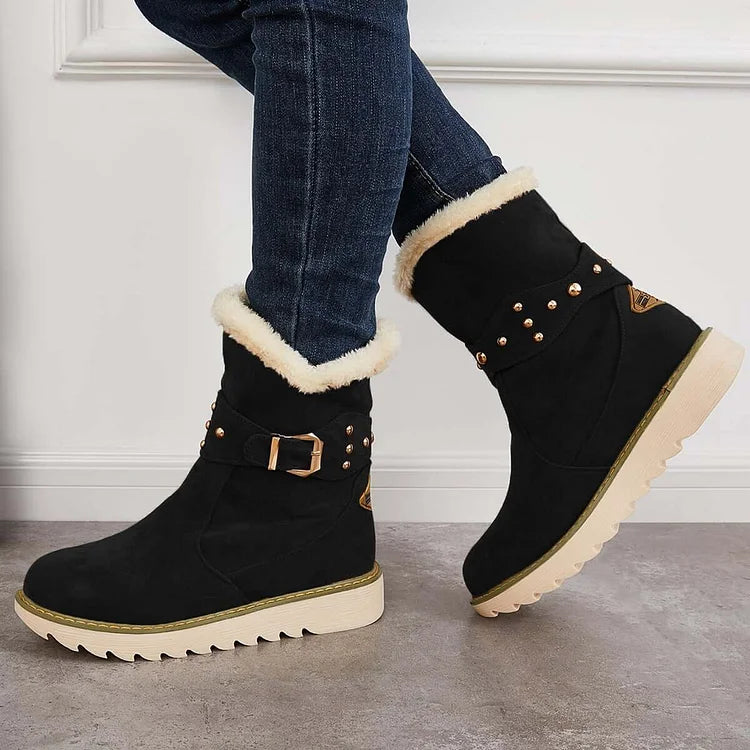 Rutschfeste Schneestiefeletten warme Schlupfstiefeletten mit Fellfutter