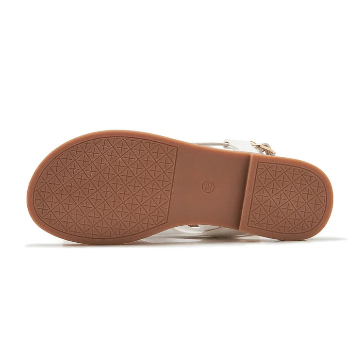Gladiatorsandalen aus Leder für Damen mit flacher seitlicher Schnalle