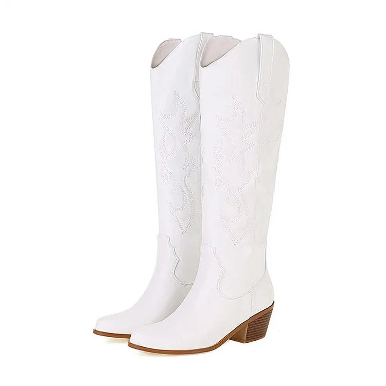 Footwearstorm – Weiße kniehohe Stiefel mit spitzer Spitze
