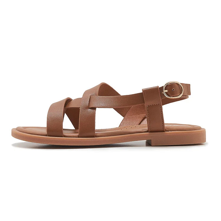 Gladiatorsandalen aus Leder für Damen mit flacher seitlicher Schnalle