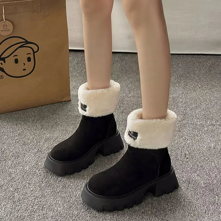 Orthopädische Damenstiefel Damen Fleece Retro Dickbesohlte Warme Kurze Stiefel
