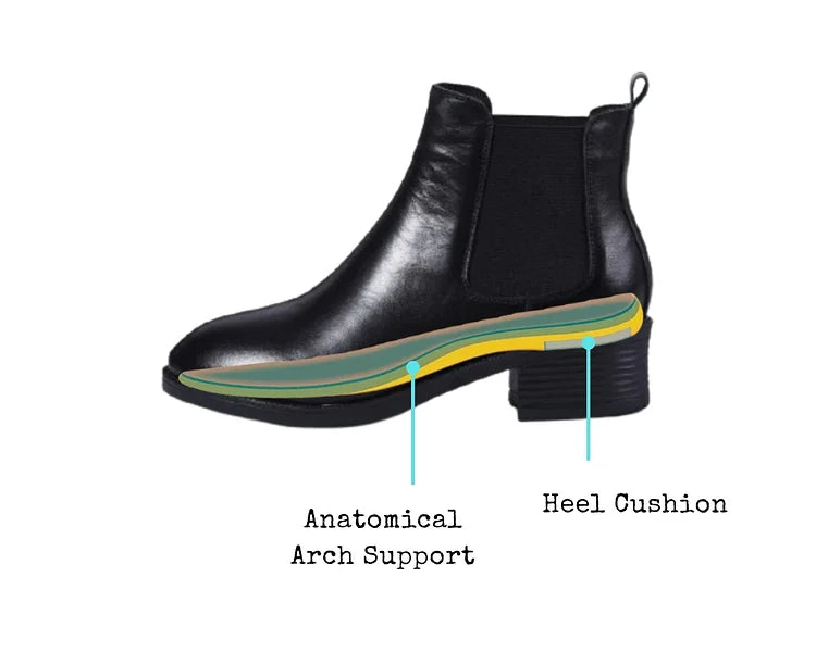 Chelsea-Stiefel für Damen aus echtem Leder mit rutschfester dicker Sohle