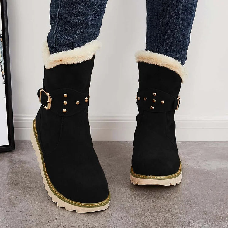 Rutschfeste Schneestiefeletten warme Schlupfstiefeletten mit Fellfutter