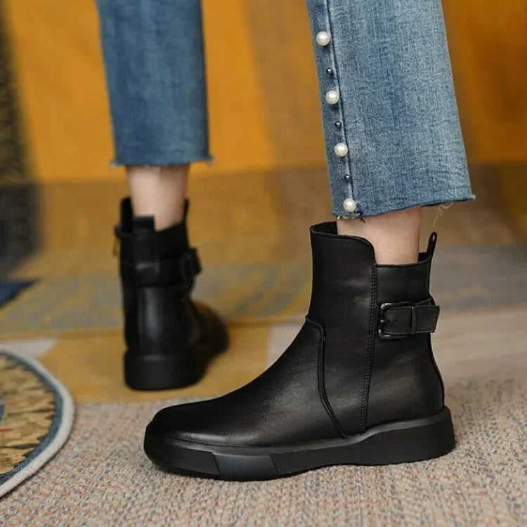 Retro Flache Knöchel Kurze Plüsch Damen Lederstiefel