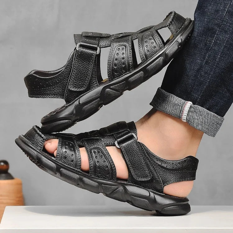 Hochwertige Sandalen aus Kuhleder für den Sommer im Freien handgefertigt für Herren modisch bequem für den Strand aus Leder