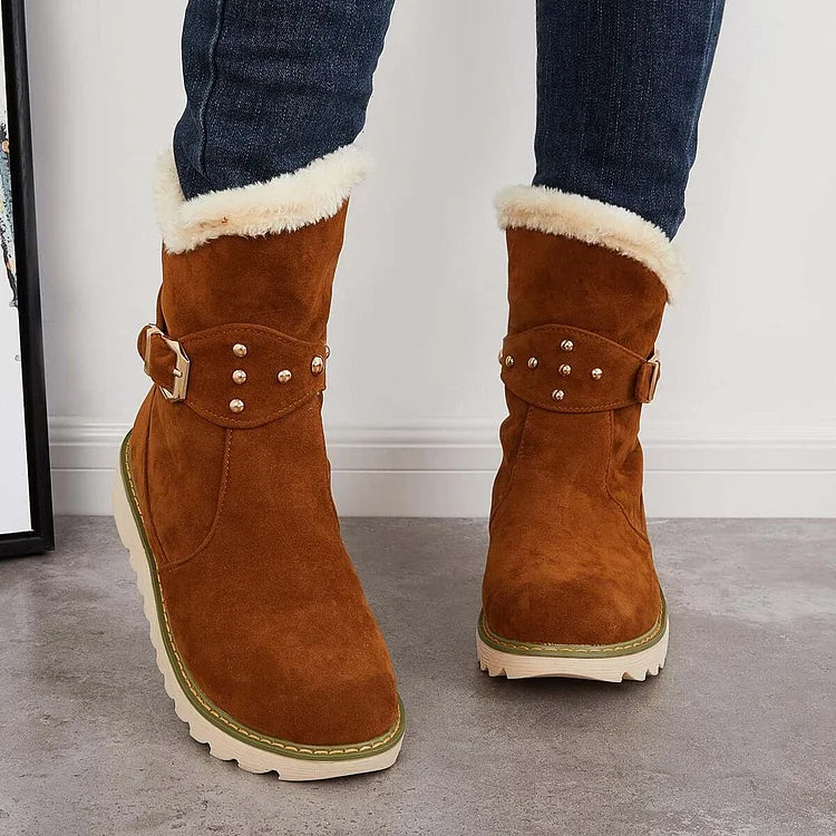 Rutschfeste Schneestiefeletten warme Schlupfstiefeletten mit Fellfutter