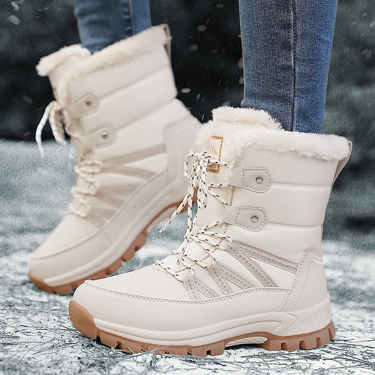 Damen Anti-Rutsch-Fell Warme wasserdichte Schneestiefel Mitte Der Wade