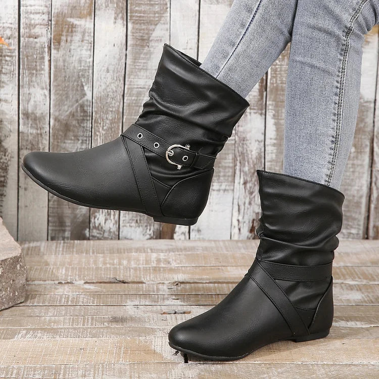 Flache Stiefeletten Damen Slouch Boots Low Heel Booties Herbst Slouchy Boots