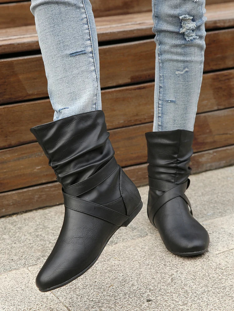 Flache Stiefeletten Damen Slouch Boots Low Heel Booties Herbst Slouchy Boots