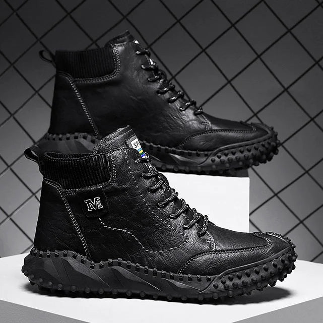 Herren Stiefeletten Winter Warme Schneestiefel Dicker Plüsch Herren Handgefertigte Lederstiefel Outdoor Wasserdichte Arbeitsstiefel