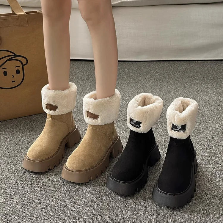 Orthopädische Damenstiefel Damen Fleece Retro Dickbesohlte Warme Kurze Stiefel