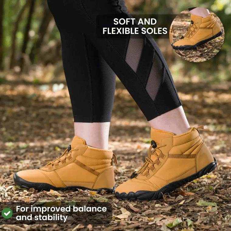 Rutschfeste und wasserdichte Barfuß-Wanderschuhe für den Winter - Braun