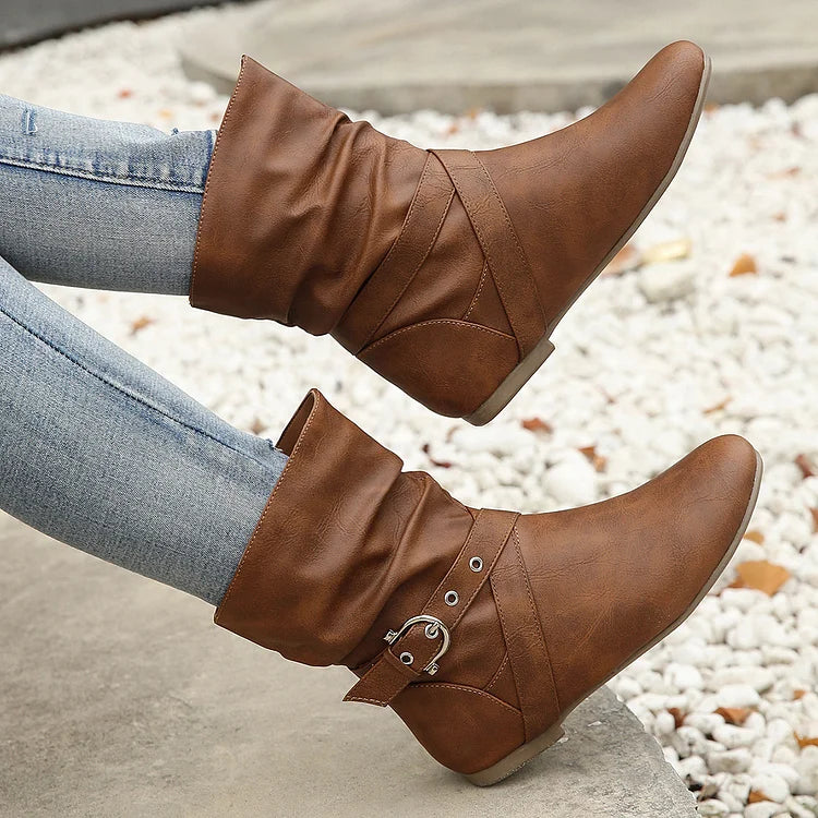 Flache Stiefeletten Damen Slouch Boots Low Heel Booties Herbst Slouchy Boots