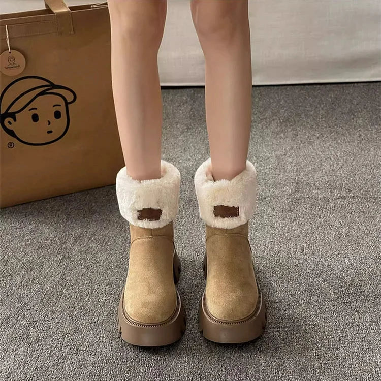 Orthopädische Damenstiefel Damen Fleece Retro Dickbesohlte Warme Kurze Stiefel