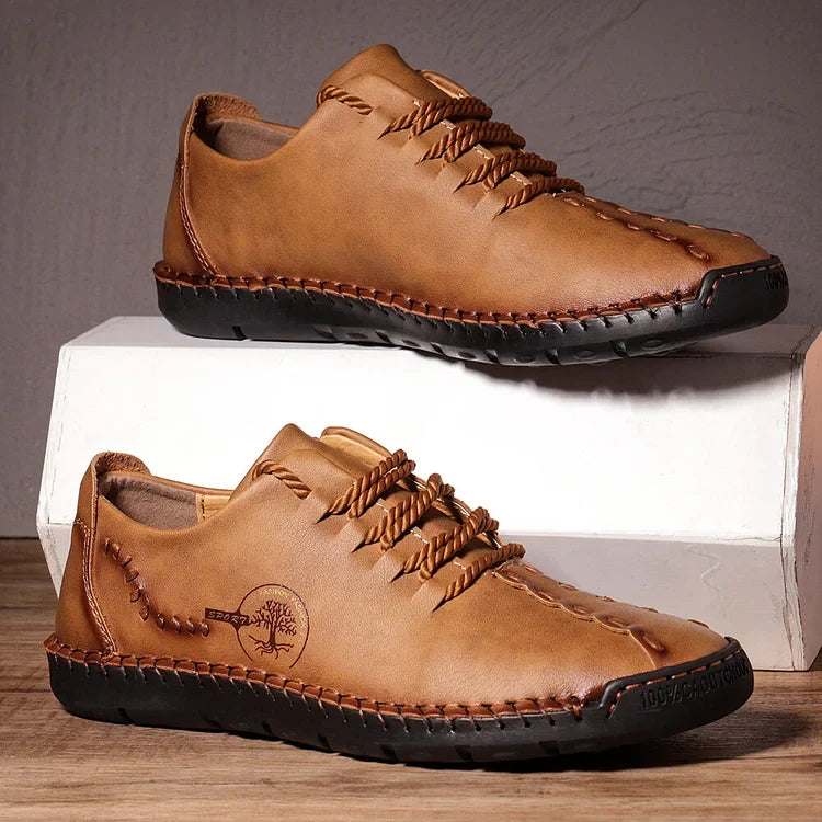 Herren-Freizeitschuhe aus Leder mit handgenähter rutschfester weicher Sohle