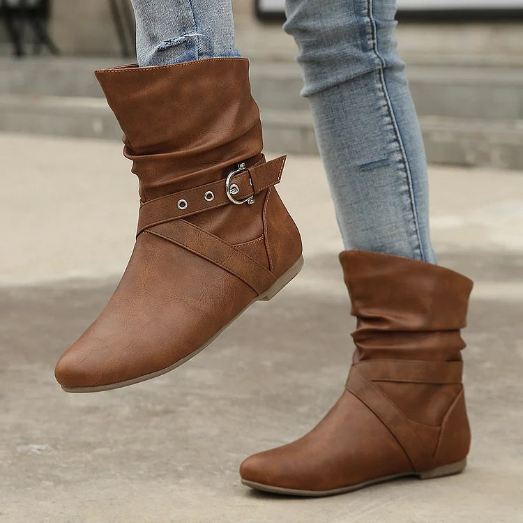 Flache Stiefeletten Damen Slouch Boots Low Heel Booties Herbst Slouchy Boots