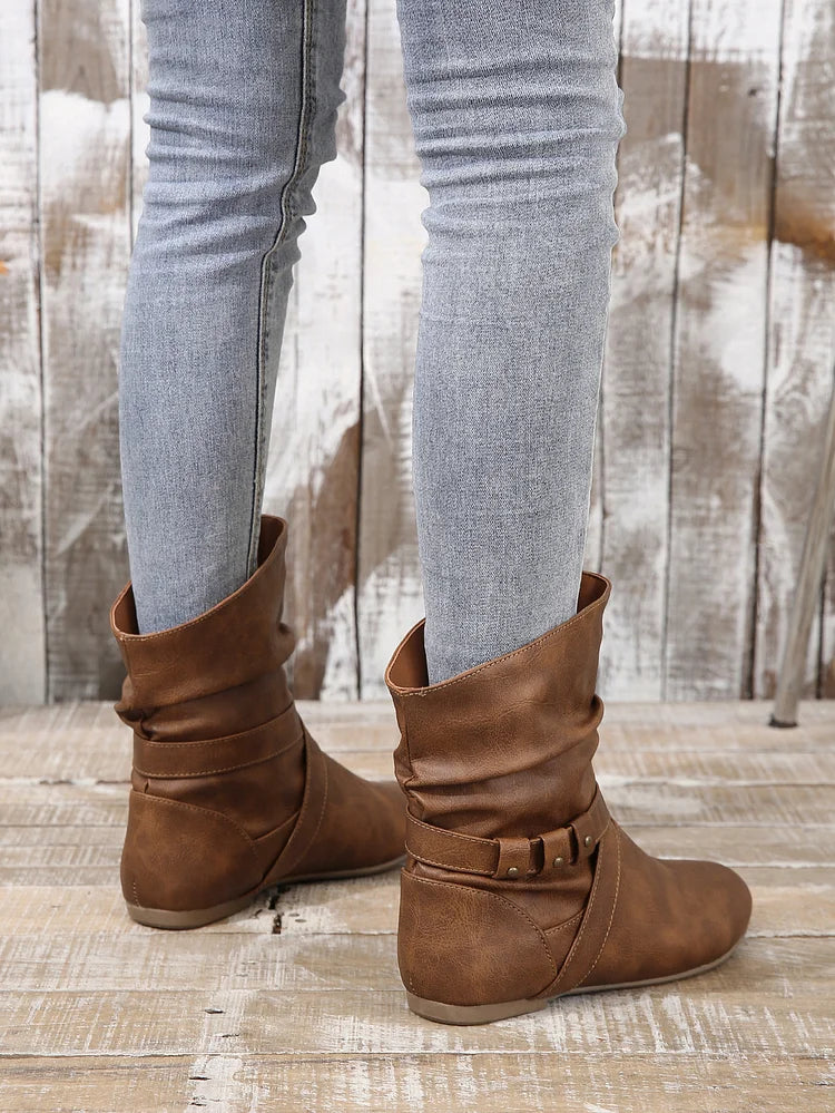 Flache Stiefeletten Damen Slouch Boots Low Heel Booties Herbst Slouchy Boots