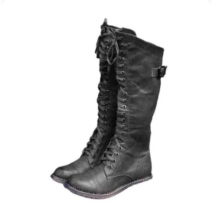 Damen-Stiefel mit niedrigem Absatz und Schnürung