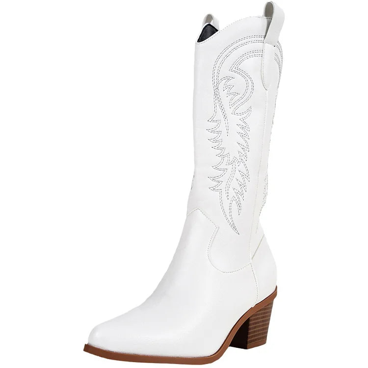 Cowboystiefel mit Absatz und Blattstickerei