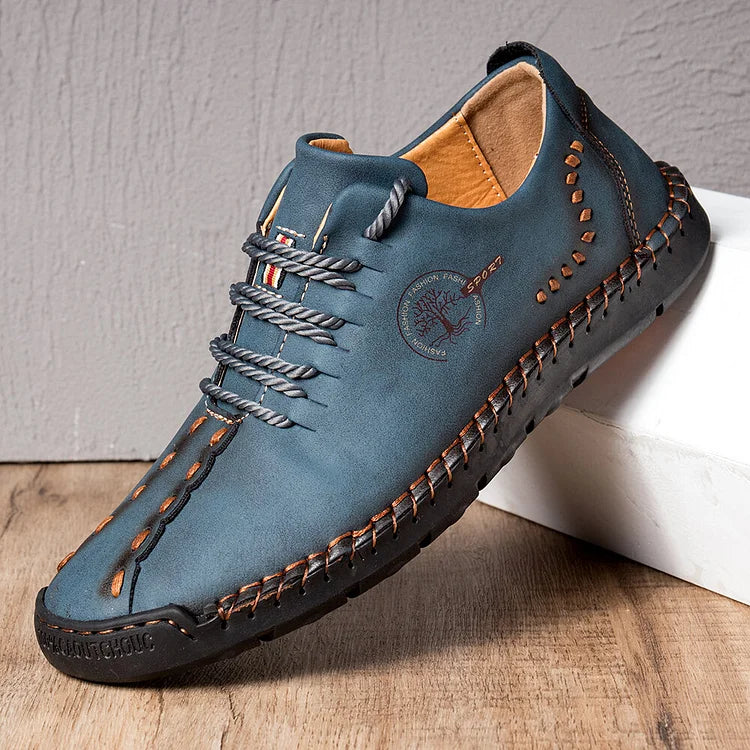 Herren-Freizeitschuhe aus Leder mit handgenähter rutschfester weicher Sohle