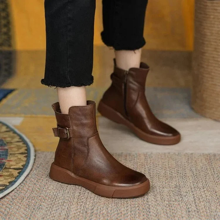 Retro Flache Knöchel Kurze Plüsch Damen Lederstiefel