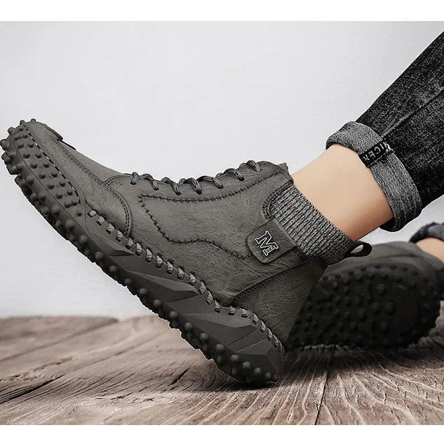 Herren Stiefeletten Winter Warme Schneestiefel Dicker Plüsch Herren Handgefertigte Lederstiefel Outdoor Wasserdichte Arbeitsstiefel