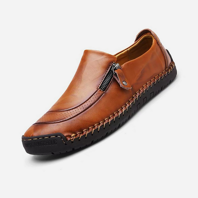 Herren Slipper aus Leder mit handgenähtem Reißverschluss