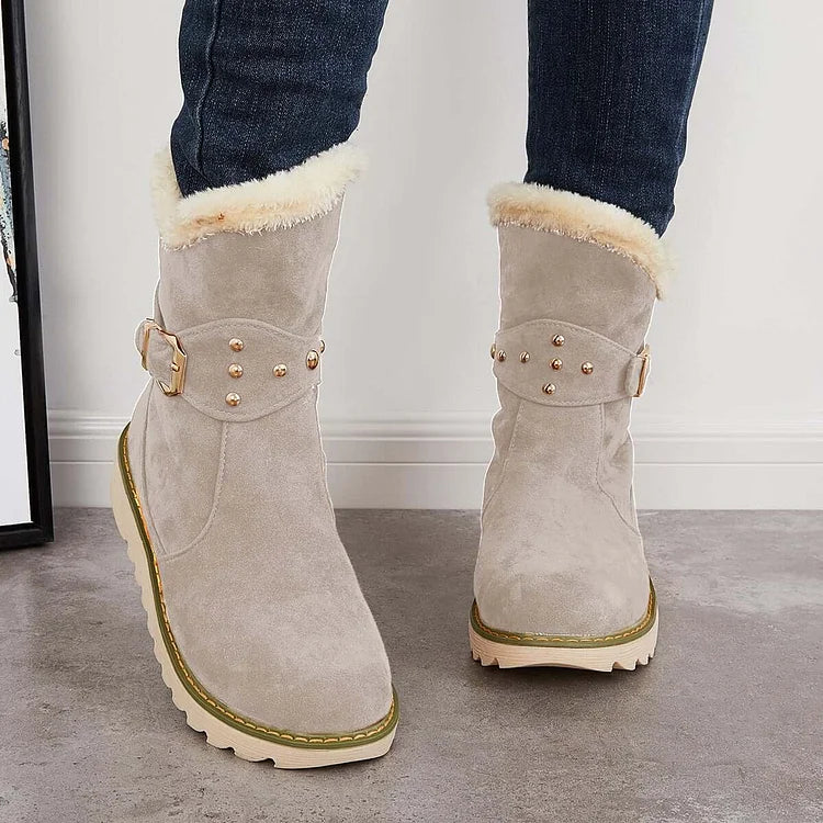 Rutschfeste Schneestiefeletten warme Schlupfstiefeletten mit Fellfutter