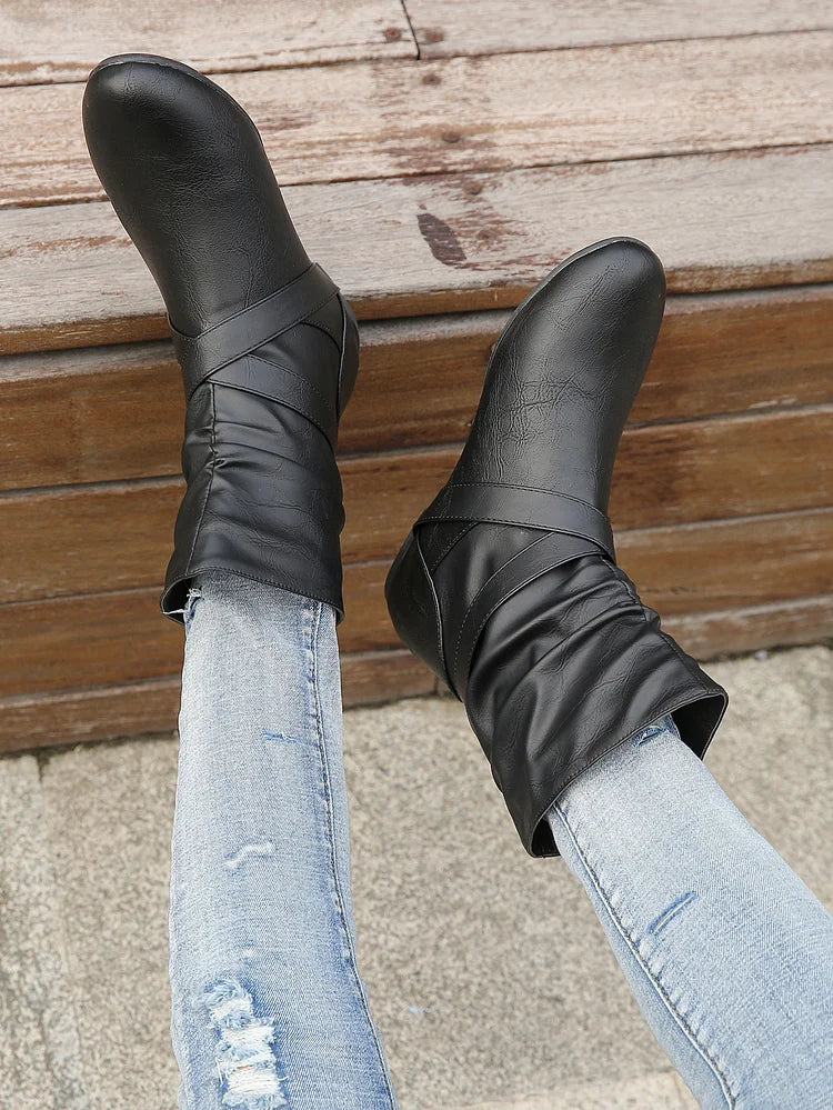 Flache Stiefeletten Damen Slouch Boots Low Heel Booties Herbst Slouchy Boots