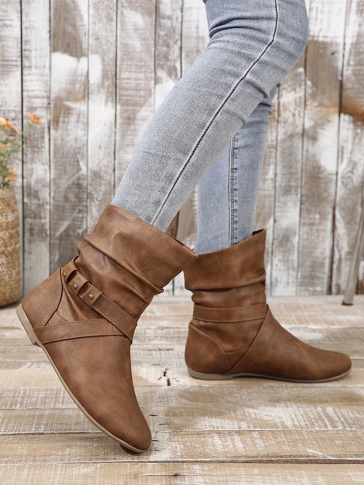 Flache Stiefeletten Damen Slouch Boots Low Heel Booties Herbst Slouchy Boots