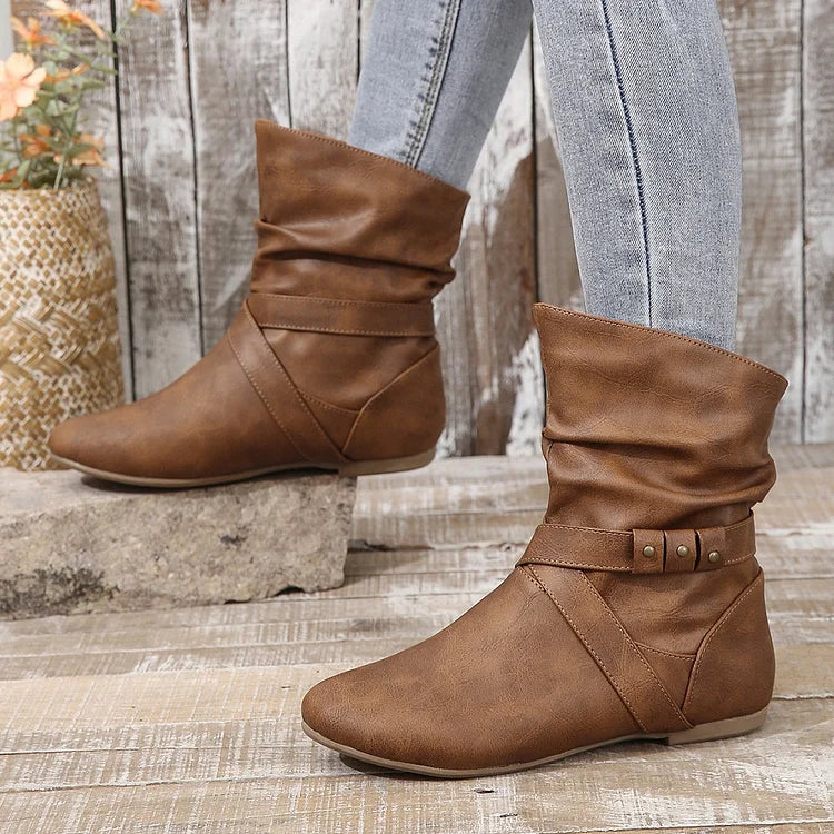 Flache Stiefeletten Damen Slouch Boots Low Heel Booties Herbst Slouchy Boots
